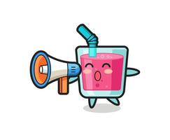 strawberry juice character illustration holding a megaphone vector