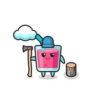 Character cartoon of strawberry juice as a woodcutter vector