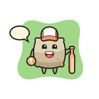 personaje de dibujos animados de saco como jugador de béisbol vector