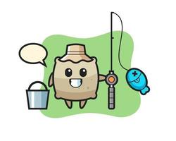 Mascot character of sack as a fisherman vector