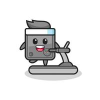 safe box cartoon character walking on the treadmill vector