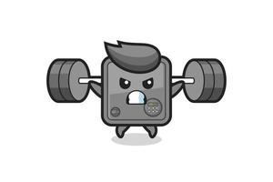 safe box mascot cartoon with a barbell vector