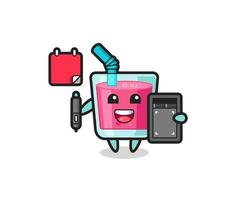 Illustration of strawberry juice mascot as a graphic designer vector