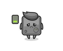 Personaje de mascota de caja fuerte haciendo un gesto cansado vector