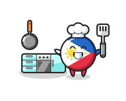 ilustración de personaje de insignia de bandera de filipinas mientras un chef está cocinando vector