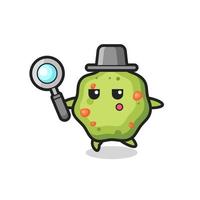 puke cartoon character searching with a magnifying glass vector