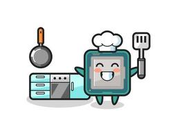 ilustración de personaje de procesador mientras un chef está cocinando vector