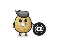 Cartoon Illustration of potato standing beside the At symbol vector