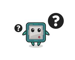 Cartoon Illustration of processor with the question mark vector