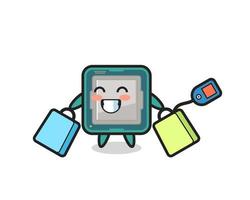 processor mascot cartoon holding a shopping bag vector