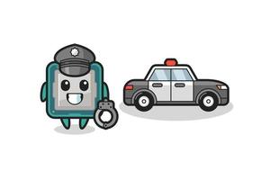 mascota de dibujos animados de procesador como policía vector