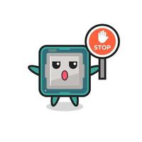 processor character illustration holding a stop sign vector