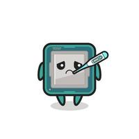 processor mascot character with fever condition vector