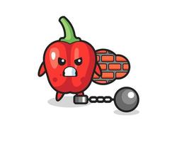 Character mascot of red bell pepper as a prisoner vector