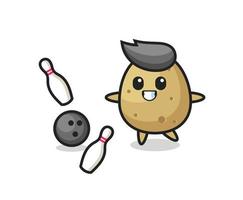 Character cartoon of potato is playing bowling vector