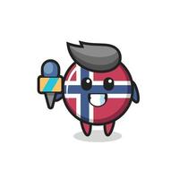 mascota de carácter de la insignia de la bandera de noruega como reportero de noticias vector