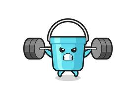 plastic bucket mascot cartoon with a barbell vector