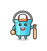 Cartoon character of plastic bucket as a baseball player vector