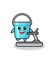 plastic bucket cartoon character walking on the treadmill vector