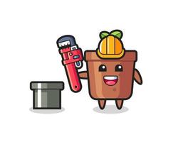 Character Illustration of plant pot as a plumber vector