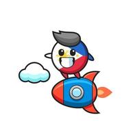 philippines flag badge mascot character riding a rocket vector
