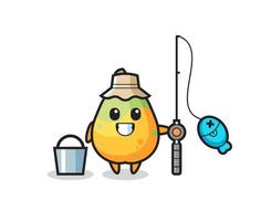 Mascot character of papaya as a fisherman vector