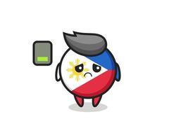 philippines flag badge mascot character doing a tired gesture vector