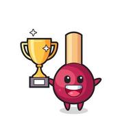 Cartoon Illustration of matches is happy holding up the golden trophy vector