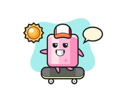 marshmallow character illustration ride a skateboard vector