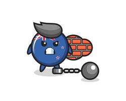 Character mascot of new zealand flag badge as a prisoner vector