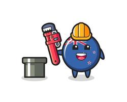 Character Illustration of new zealand flag badge as a plumber vector