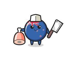 Illustration of new zealand flag badge character as a butcher vector