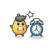 Cartoon Illustration of papaya is surprised with a giant alarm clock vector