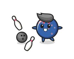 Character cartoon of new zealand flag badge is playing bowling vector