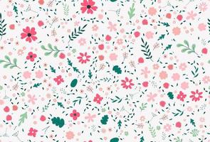 Cute colorful vector texture with flowers, leaves and plants