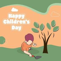 Happy children's day background poster with playing kids illustration