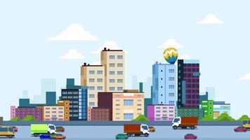 Cartoon Background - City with Busy Streets