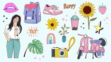 Colorful Hand drawn Trendy Stickers collection vector