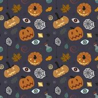 pumpkin pattern with leaves, cobwebs, spiders vector