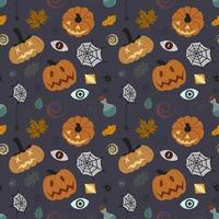 pumpkin pattern with leaves, cobwebs, spiders vector