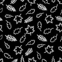 pattern of linear silhouettes of white leaves on black background vector