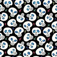 Seamless pattern with white skulls and multicolored crosses vector