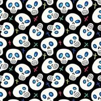 Seamless pattern with white skulls and multicolored crosses vector