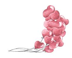 Watercolor painting of Bunch of heart shaped balloons. vector