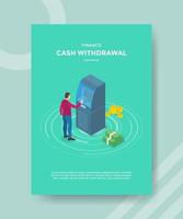 finance cash withdrawal men front atm machine money vector