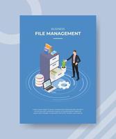 business file management men standing front document vector