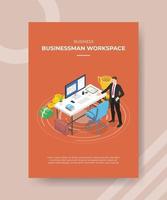 businessman workspace concept men standing around desk vector