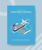 concepto de logística de terceros avión barco camión tren carga vector
