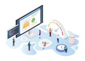 concepto de velocidad de página de carga de sitio web con isométrico moderno vector