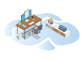 work time with work desk table concept vector